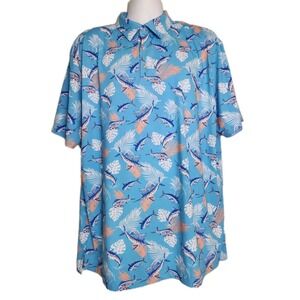 Scales Polo Shirt Mens XL Blue Tropical SwordFish Print Performance Fishing